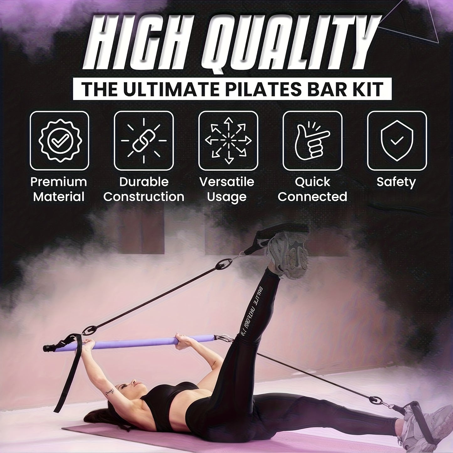 Pilates Bar Kit, Including a Pilates Bar And Resistance Bands (Totaling 180 Lbs). A Comprehensive Workout Package Featuring a Door Anchor for Full-Body Toning And Strength Exercises. Convenient And Adaptable, This Is a 14-In-
