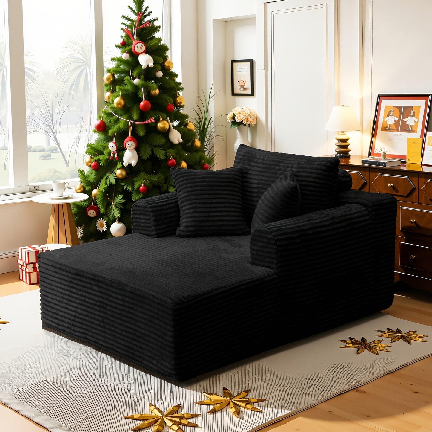 Indoor Oversized Corduroy Upholstered Boneless Sofa Bed Chaise Lounge - Deep Seat Sleeper Couch & Reading Chairs, Cloud Sofas for Living Room, No Assembly Required