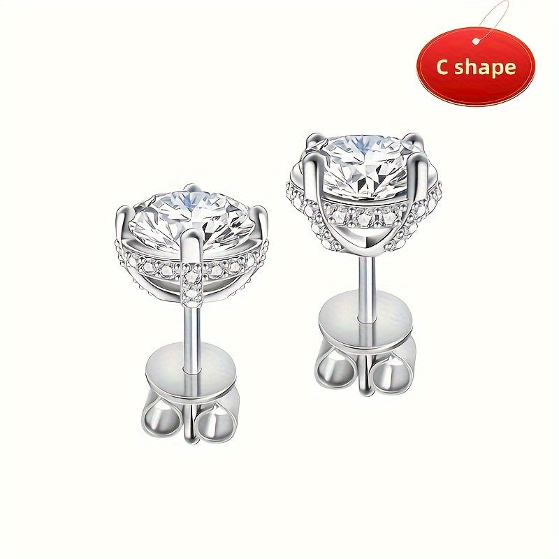 925 Silver 1Carat* 2pcs Moissanite Earrings Teenager'S Moissanite Jewelry, Silvery Earrings, High-Quality Fashion Studs For Teenager For Vacation Engagement, Wedding, Anniversary Gifts Perfect For Friends Christmas #Halloween