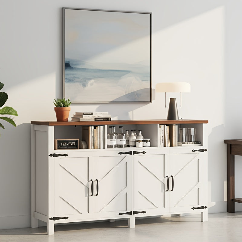 A Storage Cabinet Designed in a Farmhouse Style Featuring a Fishbone Pattern, Equipped with Seven Compartments And a Door Frame. Ideal for Use in Kitchens, Dining Areas, Storage Rooms, And As a Dressing Table in Bedrooms