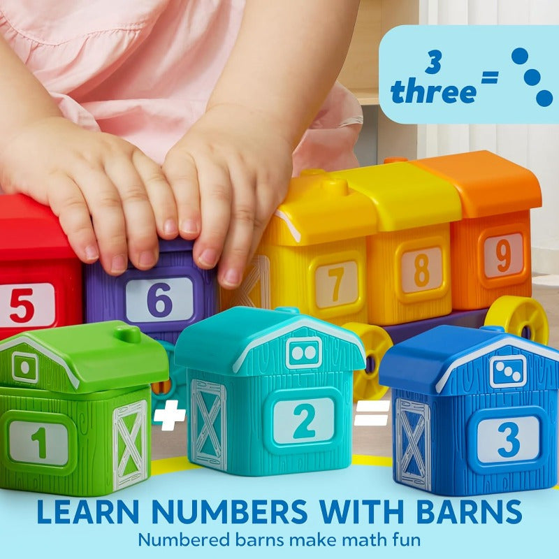 Farm Number Train Learning Toy For Toddlers, Counting, Matching And Sorting Learning Farm Train Including 9 Farm Animals And 1 Farmer, Christmas Birthday Gift For Baby Boys And Girls Age 1 2 3