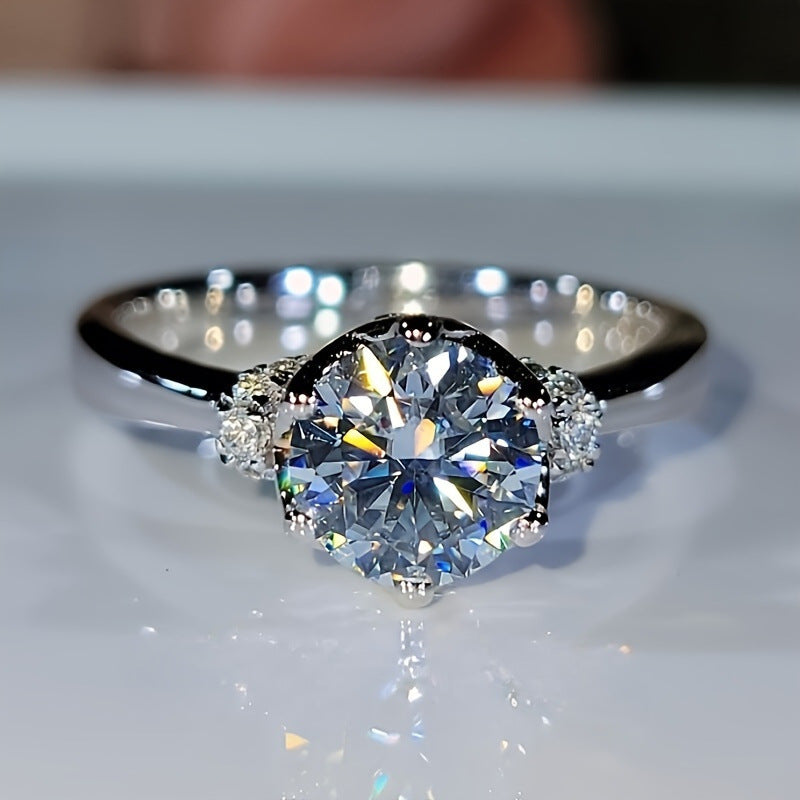 925 Silveryy 1 Carat Moissanite Ring Crown Ring, Proposal, Engagement, Wedding, Suitable for Men And Women Jewelry Gift Choice, Non-Allergenic Ring, with Gift Box about 3G