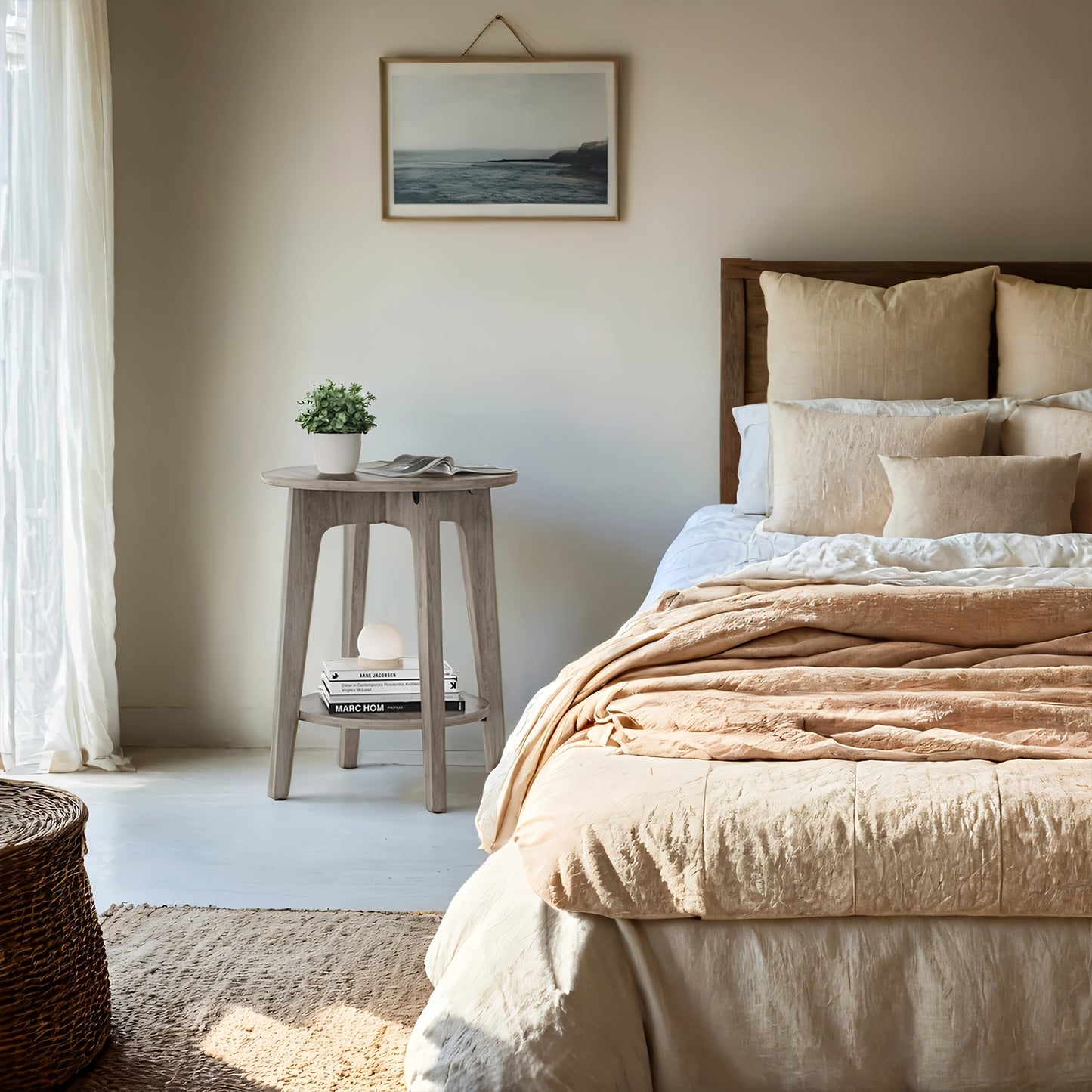Side Table,  Round End Table with Lower Shelf, Nightstand for  Spaces, Living Room, Bedroom