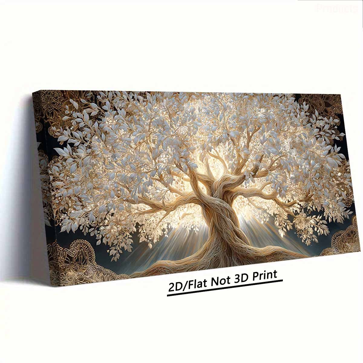 2D Flat, 1pc Large Tree of Life Wall Art - Modern Rustic Horizontal Canvas Painting with Wrap-Around Wood Frame, Suitable for Living Room, Bedroom, Office Decor, Housewarming Gift, Ink Canvas Tree of Life Design for Horizonta