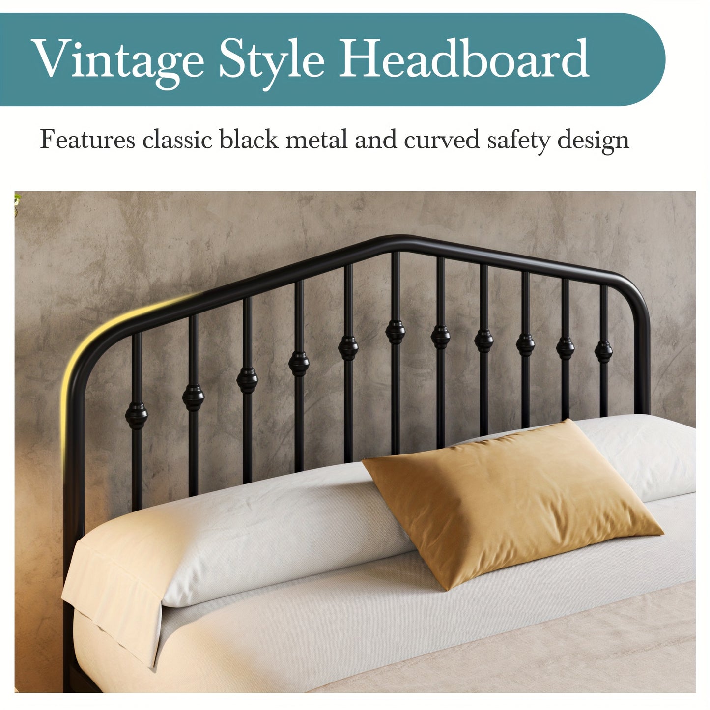 HOOMIC Queen Size Heavy-Duty Victorian Bed Frame - 14'' Wrought Iron Platform Bed with Victorian Headboard & Footboard, No Box Spring Needed, Assembly, Sturdy Metal Frame Suitable for Queen Size