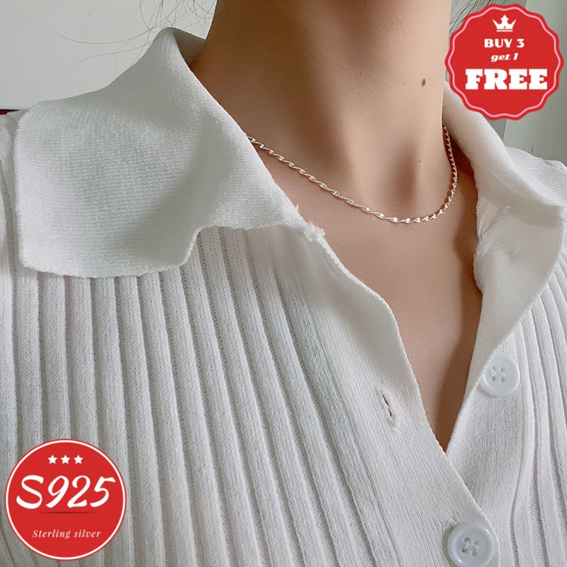 Italian Craftsmanship, S925 Sterling Silvery Ripple Necklace, Perfect for Holidays, Parties, Music Festivals, The Best Gift for His/her Birthday, Valentine's Day, Gift Box Packaging, Buy 3 Get 1 Free