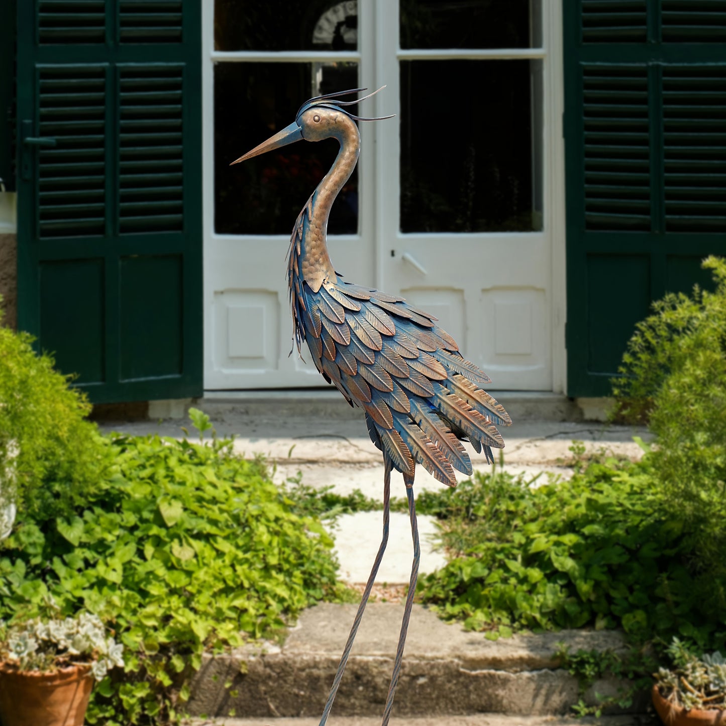 1pc 38-inch Metal Heron Garden Statue - Rustic Outdoor Bird Sculpture with Vibrant Blue & Copper Finish, Durable Yard Art Decor for Garden, Backyard, Patio, Porch - Thanksgiving & Spring Summer Decoration, No Electricity Need
