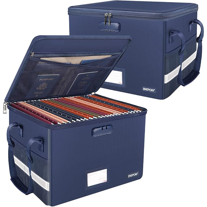 Fireproof Document Storage Cabinet with Lock - Heavy-Duty Collapsible File Organizer Box with Mesh Pockets & Hanging System, Portable File Cabinet with Handle for Home Office, Legal/Letter Folders, Secure Locking Mechanism, S