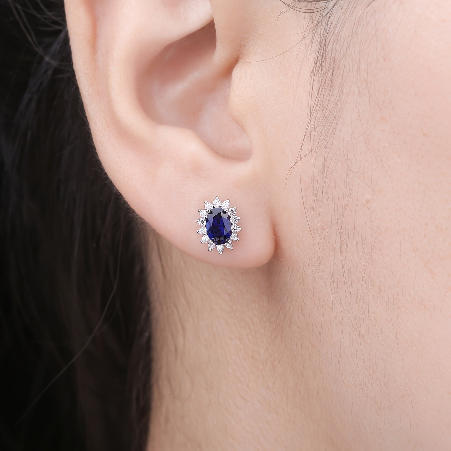 1pair 925 Sterling Silver Glamorous And Elegant Classic Diana Design Exquisite Oval Cut Created Gemstone Birthstone Silvery Stud Earrings For Women For Prom Party Banquet For Dating Gift Fine Jewelry