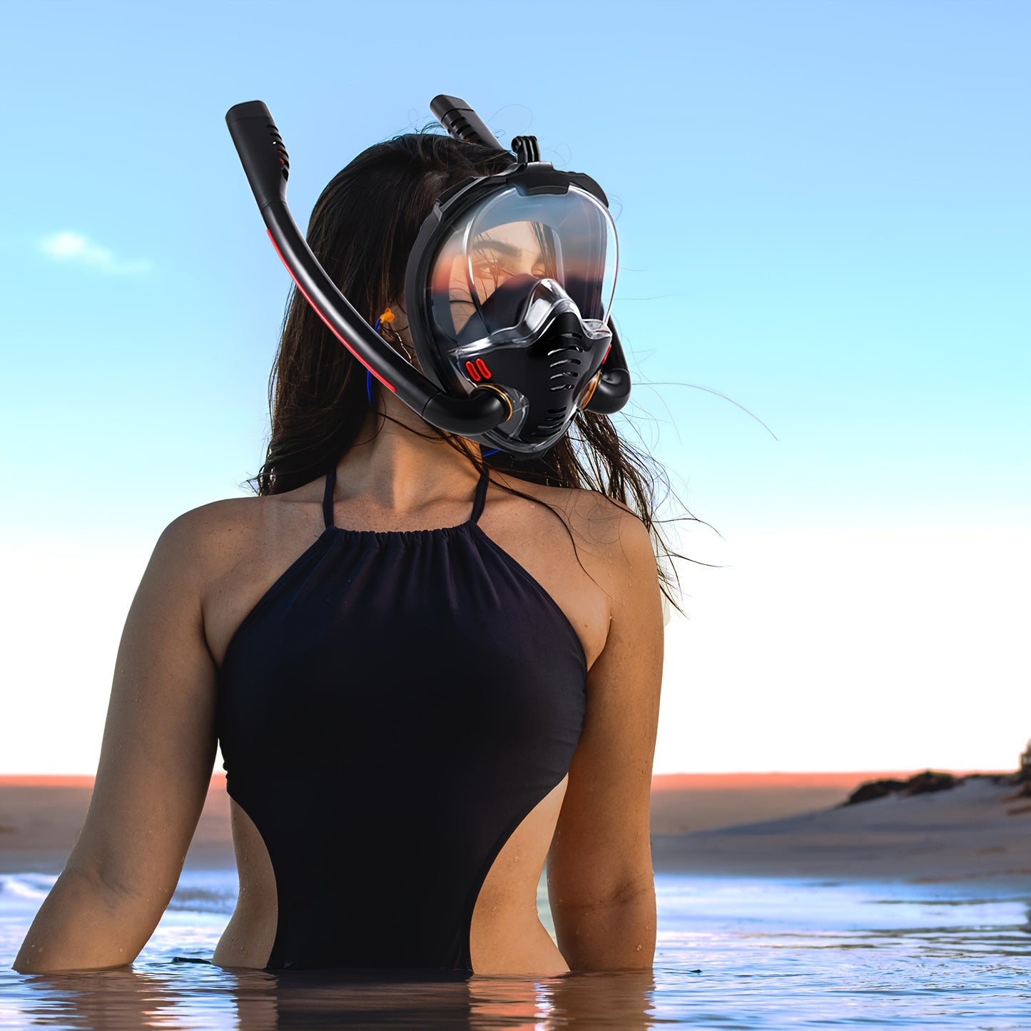 Full Face Snorkel Mask, 180 Degree Panoramic HD View Snorkeling Mask, Anti-Leak Dry Top Set for Adults