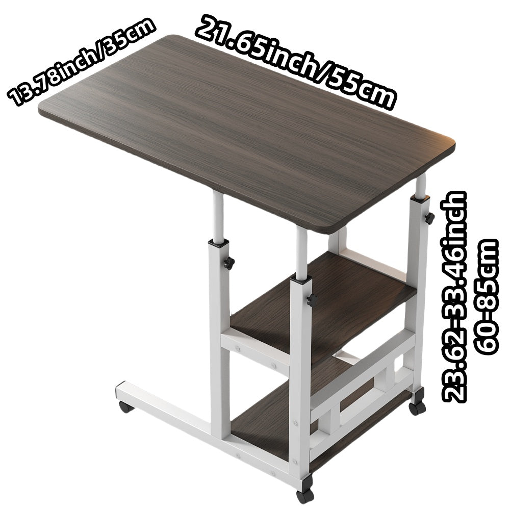 Height Adjustable Rolling Table with Storage Shelves - Heavy-Duty Wood/Metal Construction, Modern Mobile Desk with Casters, Space-Saving Design for Home Office, Bedside, Laptop Workstation & Small Spaces - Easy Assembly, Engi