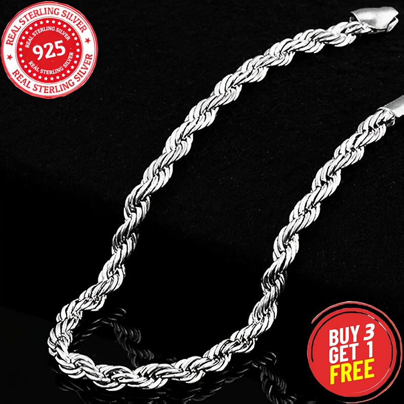 925 Sterling Silver 3mm Twist Necklace, Classic Simple Design, Unisex, Suitable For All Occasions - Valentine'S Day, Halloween, Christmas, Anniversary Or As A Holiday Gift (including Gift Box); Buy Three, Get One Free