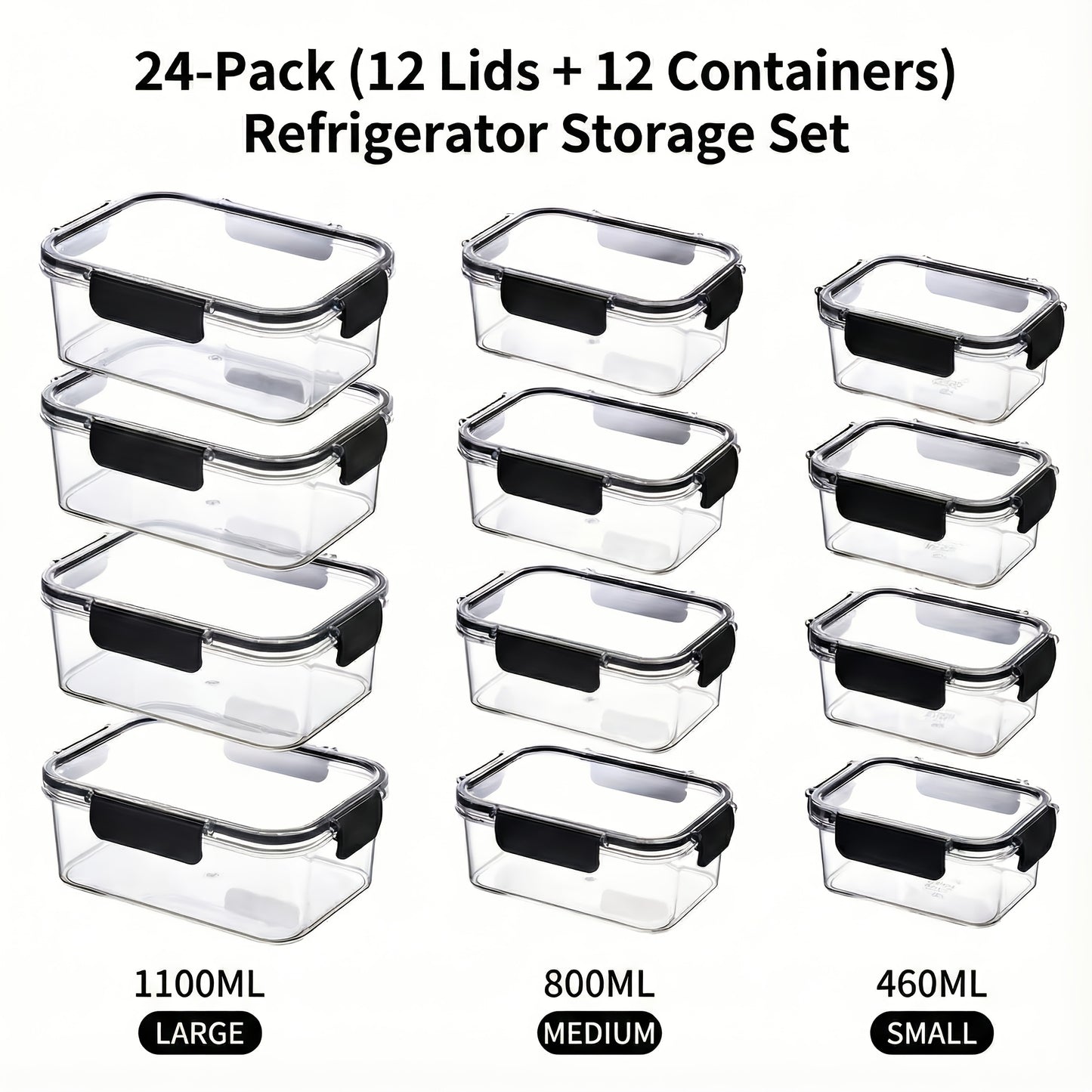 16/24pcs (16oz/27oz/34oz) Large-capacity Refrigerator Storage Containers, Made of High-transparency Food-grade PET Material, Suitable for Refrigerator and Organization.