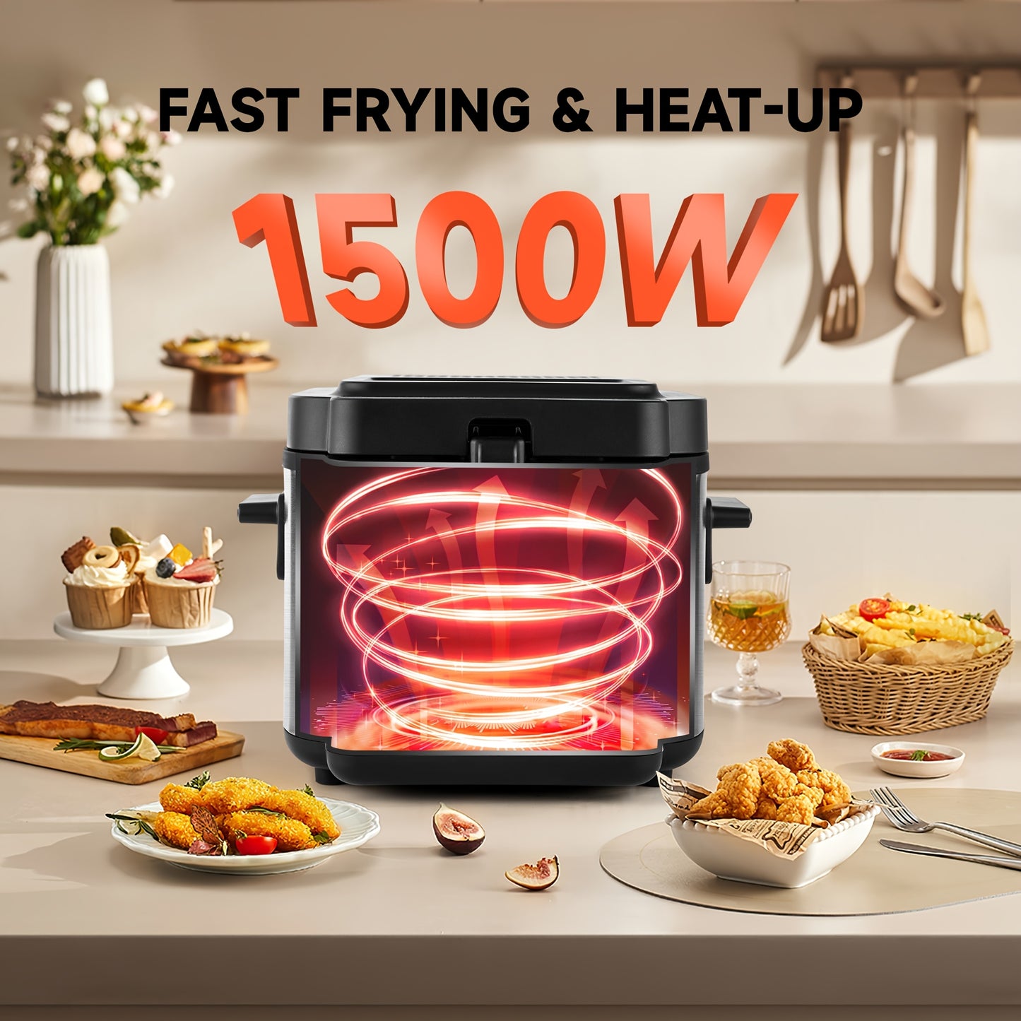 susteas household deep fryer, 1500W powerful heating, 1.5L/2.5L/3L/5L/6L non-stick inner pot, adjustable temperature control, convenient frying basket, made of stainless steel, essential for the kitchen.