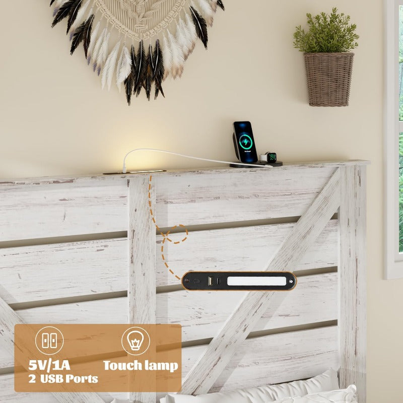 King Sized Bedroom Furniture With Imitation Wooden Headboard And Heavy Metal Bed Frame | Noise Free, No Box Spring Needed, Easy Assembly Tool, Large Under Bed Storage, White, Free Home Delivery Mattress Not Included