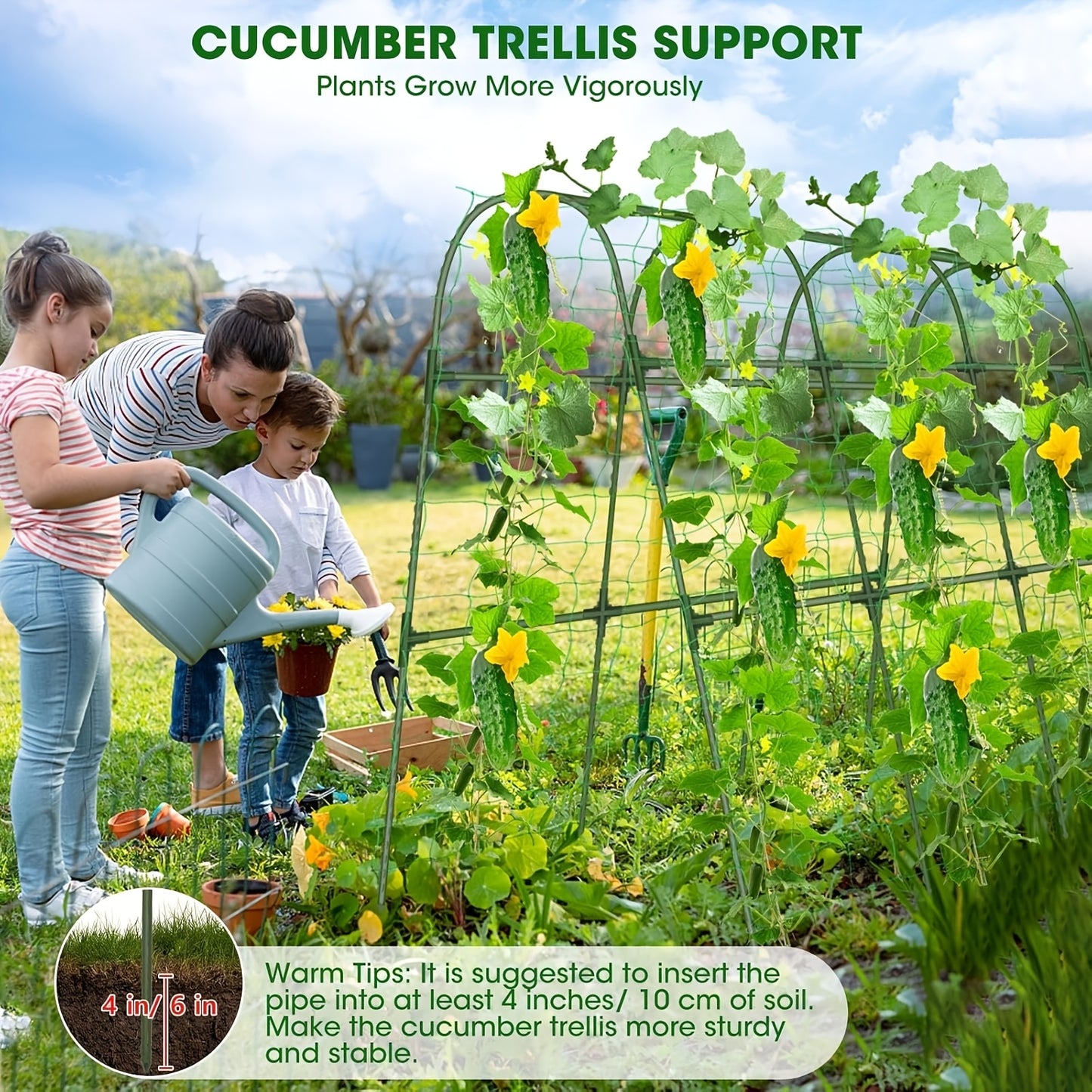 U-Shape Cucumber Trellis for Raised Beds - Heavy Duty Outdoor Garden Plant Support with Arch Design, Sturdy U-Shape Structure with Open Base & Vertical Bars, Durable Metal-Like Construction for Climbing Vegetables, Cucumbers,