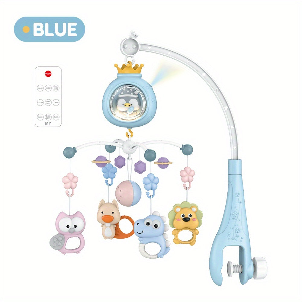 Baby Musical Crib Mobile with 150 Lullabies & Remote Control, Rotating Bed Hanging Toy with Soothing Lights & 150 Melodies, Bedside Mobile for 0-36 Months, Pink/Gray/Blue (Easy Install, Durable Plastic)