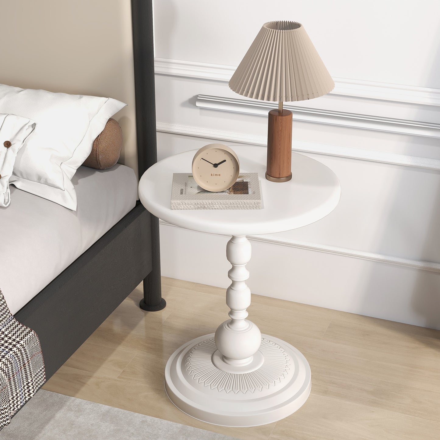 PINMOCO Round Metal Side Table - Anti-Rust & Waterproof Small Coffee Table with 3, 2 Cu Ft Storage, Lightweight Sturdy Design for Living Room, Bedroom, Balcony - Black/White/Pink, No Assembly Required, Coffee Table for Living