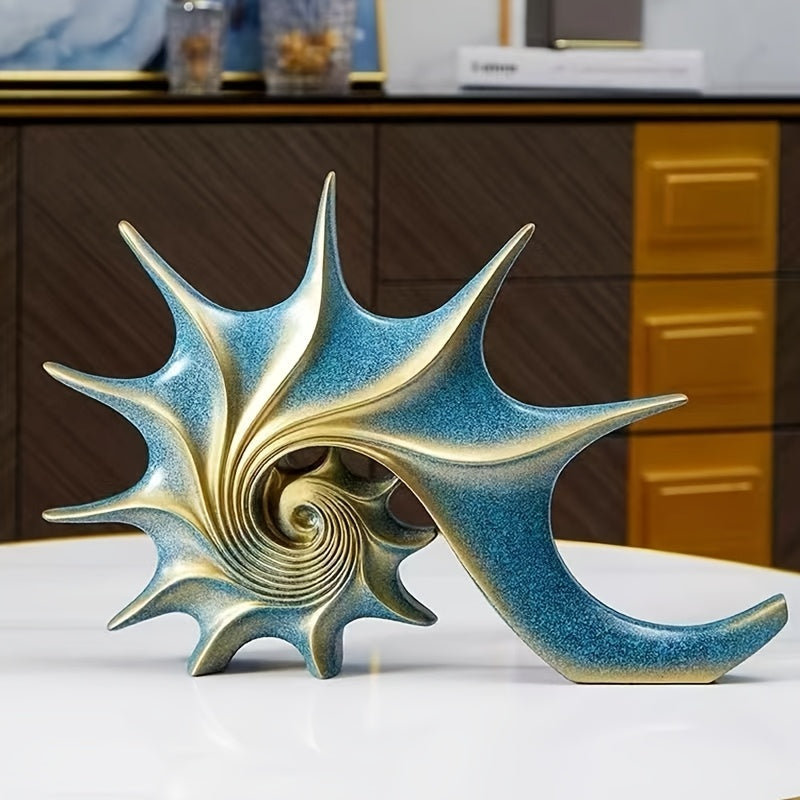 Luxurious Blue and Golden Resin Conch Sculpture - Fantasy-Inspired Home Decor for Living Room, Bookshelf, or TV Cabinet - Perfect Housewarming Gift for Holidays like Christmas, Halloween, Easter, Thanksgiving, and Hanukkah, T
