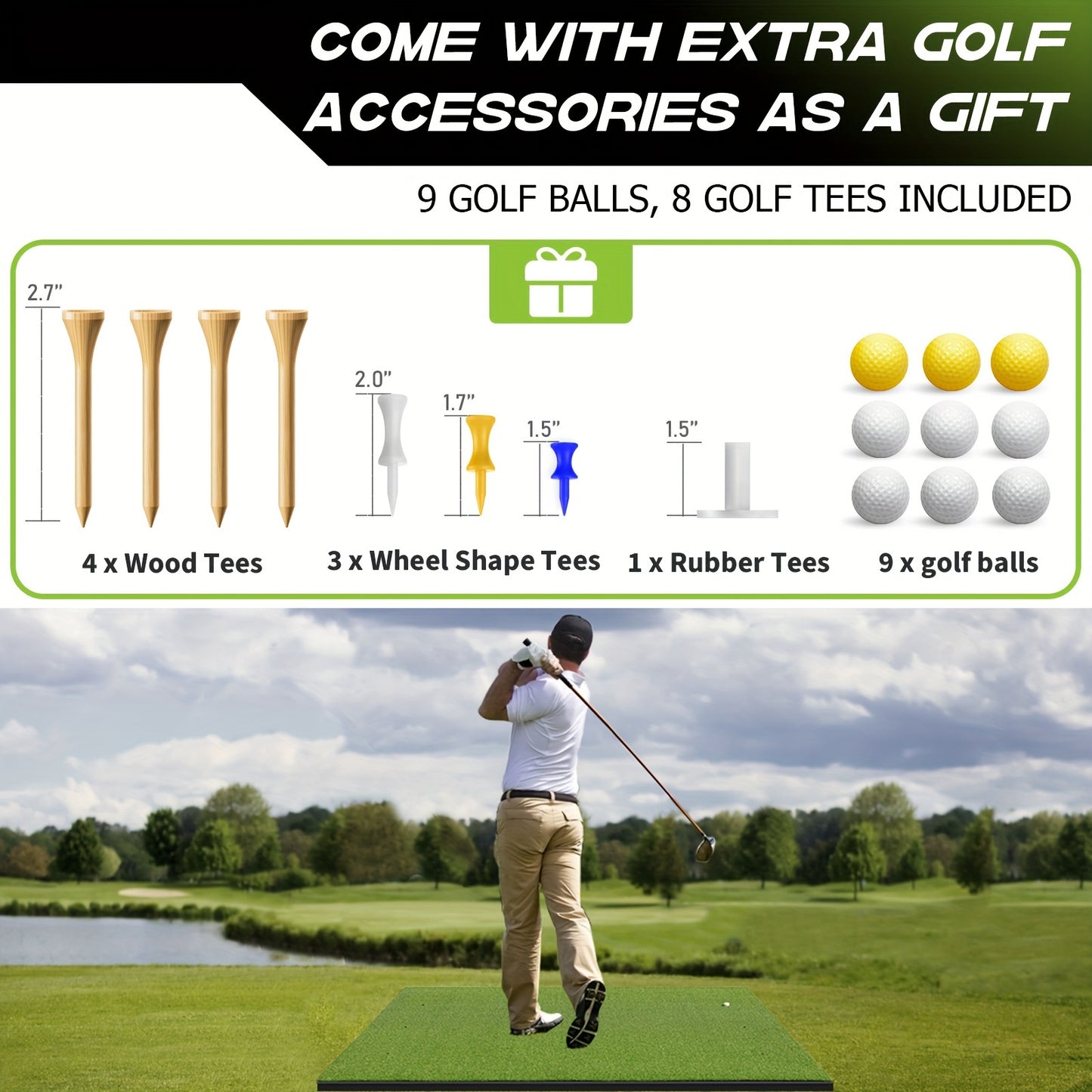 Golf Mat, 5X4Ft Ultra - 36Mm/‎ 5X3Ft - 21Mm Golf Hitting Mats Practice Outdoor Indoor, High-Elasticity Artificial Turf Mat for Simulator Chipping Driving Training, Includes 9 Golf Balls, 8 Golf Tees, Ideal Gifts for Men Wom
