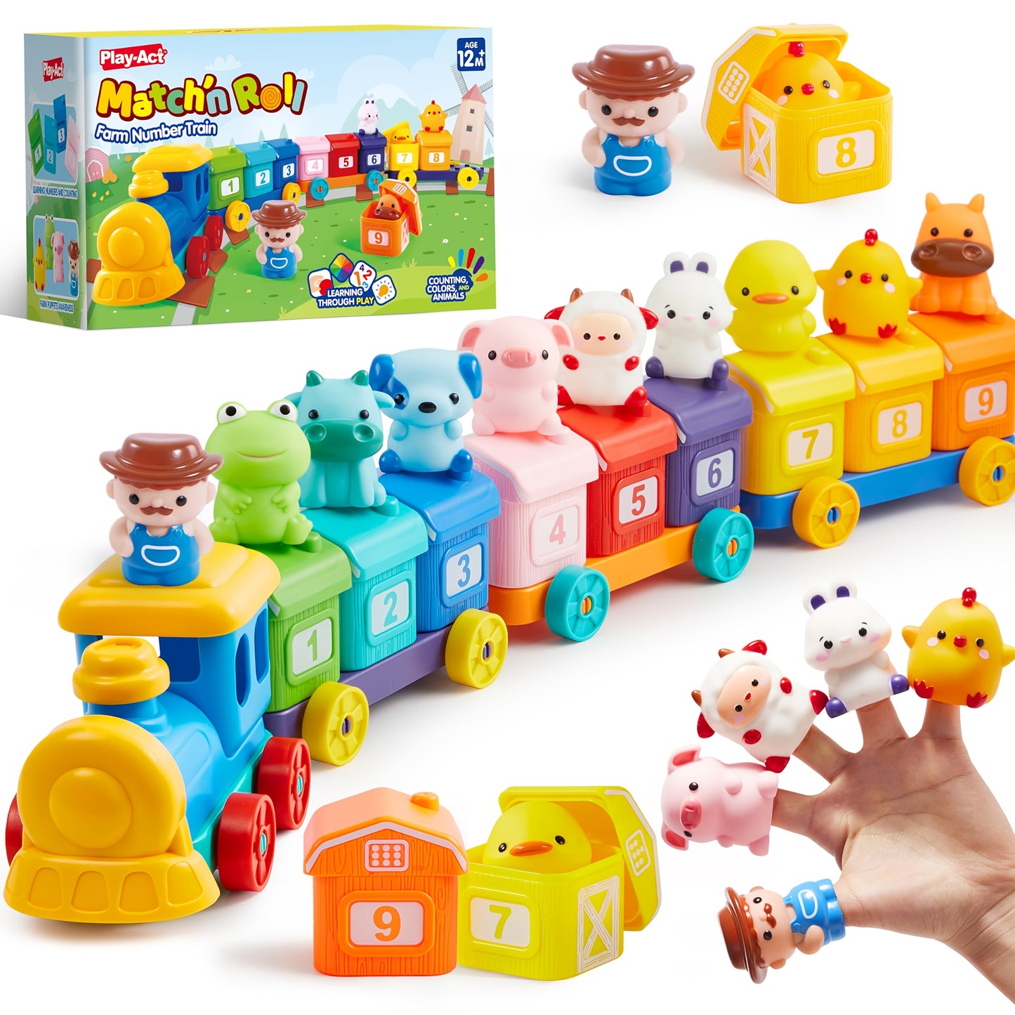 Farm Number Train Learning Toy For Toddlers, Counting, Matching And Sorting Learning Farm Train Including 9 Farm Animals And 1 Farmer, Christmas Birthday Gift For Baby Boys And Girls Age 1 2 3