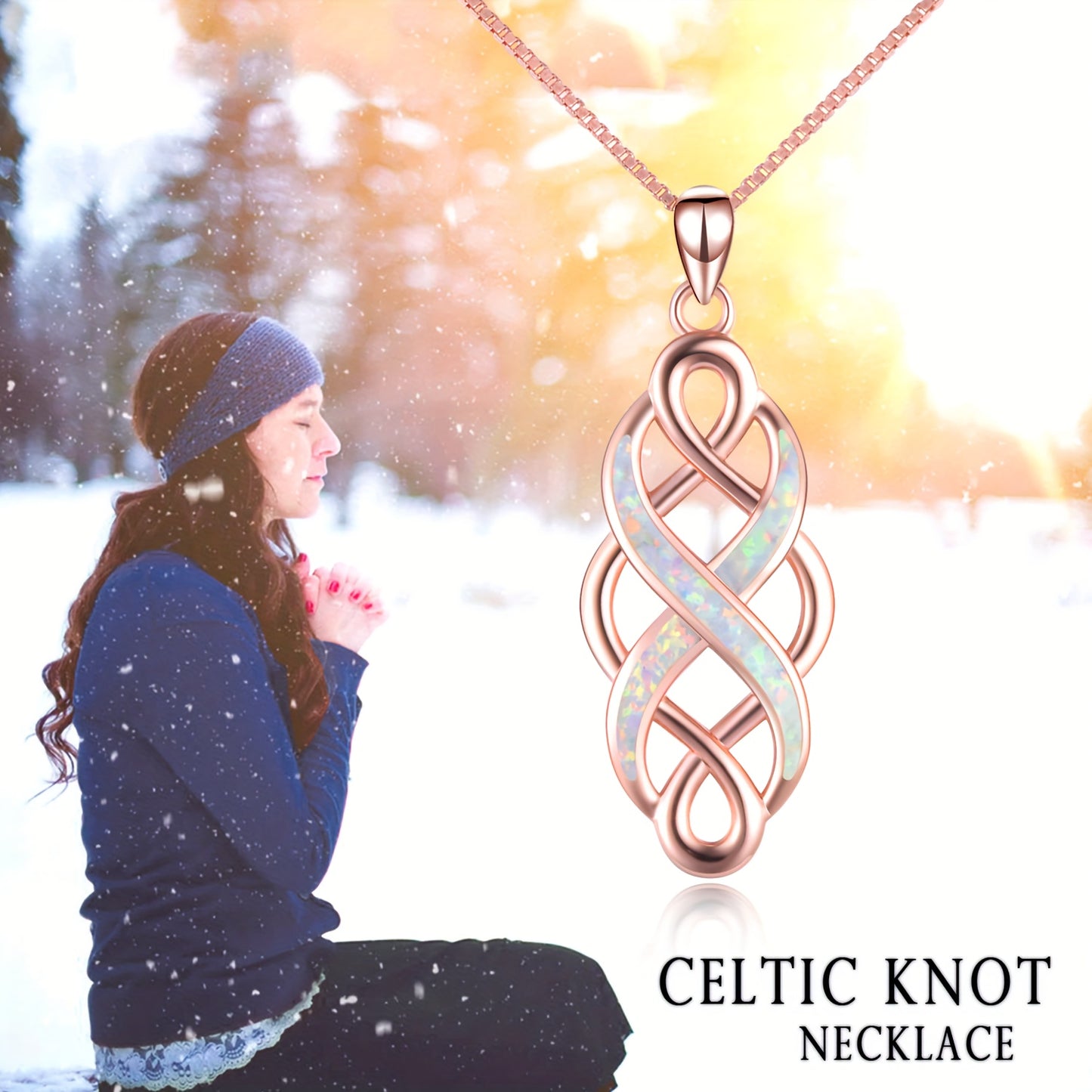 YFN Irish Celtic Knot Created Opal Pendant Necklace Sterling Silver Black Necklaces For Women Men 18"