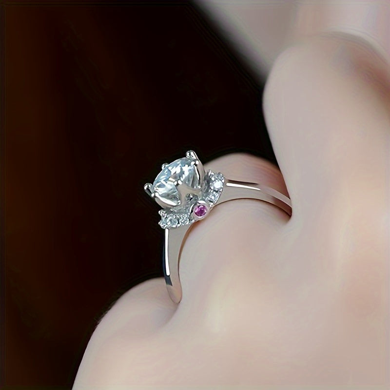 925 Silveryy 1 Carat Moissanite Ring Crown Ring, Proposal, Engagement, Wedding, Suitable for Men And Women Jewelry Gift Choice, Non-Allergenic Ring, with Gift Box about 3G