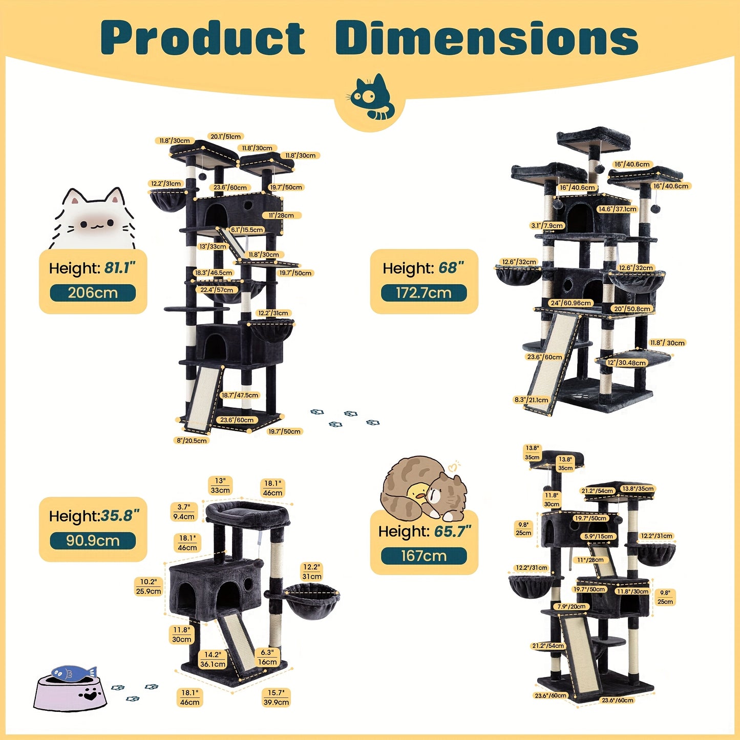 WEEWAY Multi-Level Cat Tree Tower for Indoor Cats - Modern Space-Saving design with Scratching Posts, Plush Perches, Hanging Platforms, Entryways - Sturdy Construction for Climbing, Scratching, Resting - Ideal Gift for Kittie