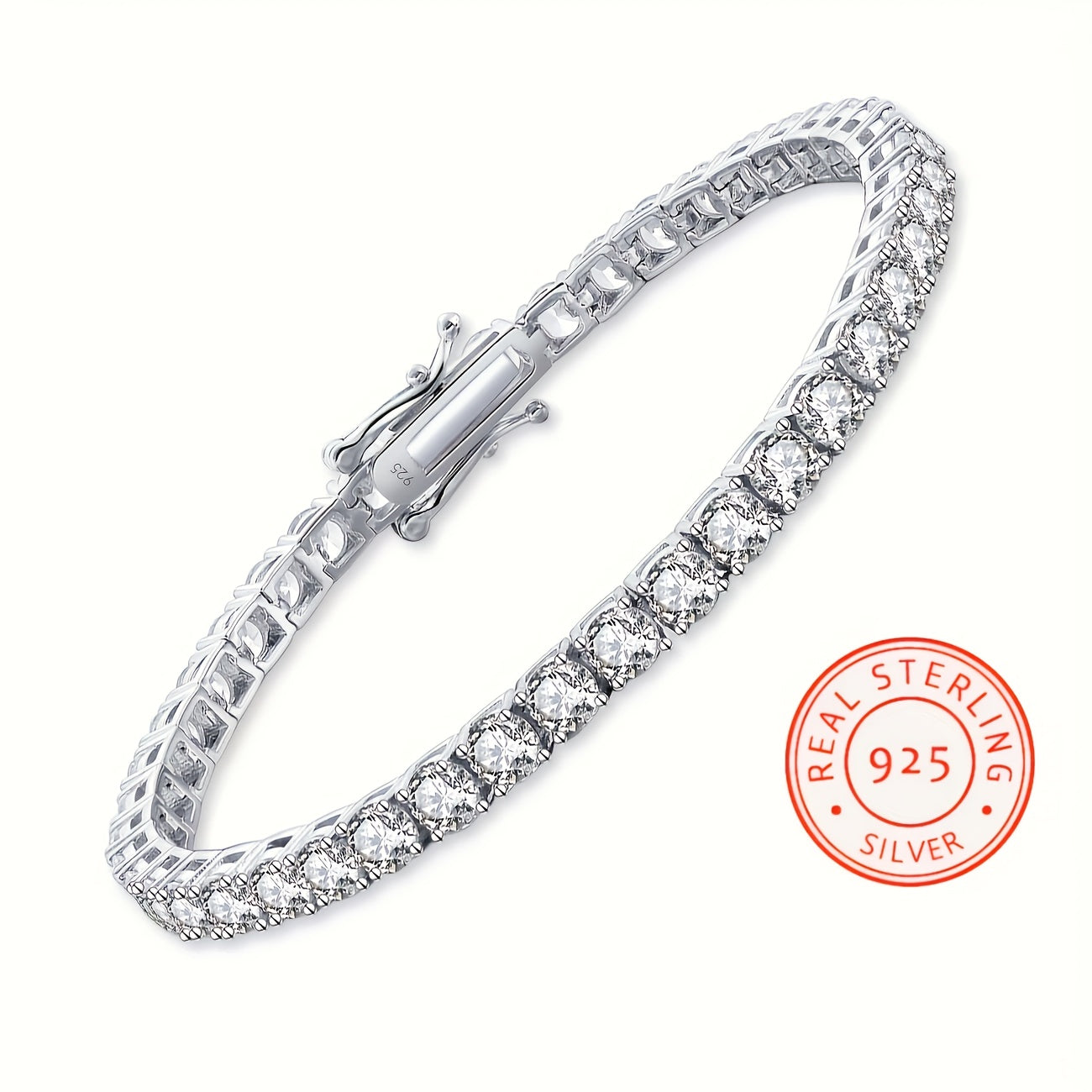 Tennis Bracelet 925 Sterling Silver 5mm 0.5-carat Moissanite, Exquisite Jewelry Gift, Suitable For Banquets And Dinners, Hip-hop, Couple Style, Bestseller, Luxurious, Wedding Gift, Anniversary Gift, Christmas And Birthday Gif