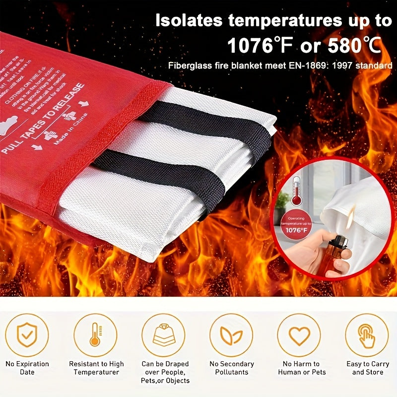 Fiberglass Emergency Fire Blankets Protection For Home, Kitchen, Camping, Heat Resistant, Flame Retardant