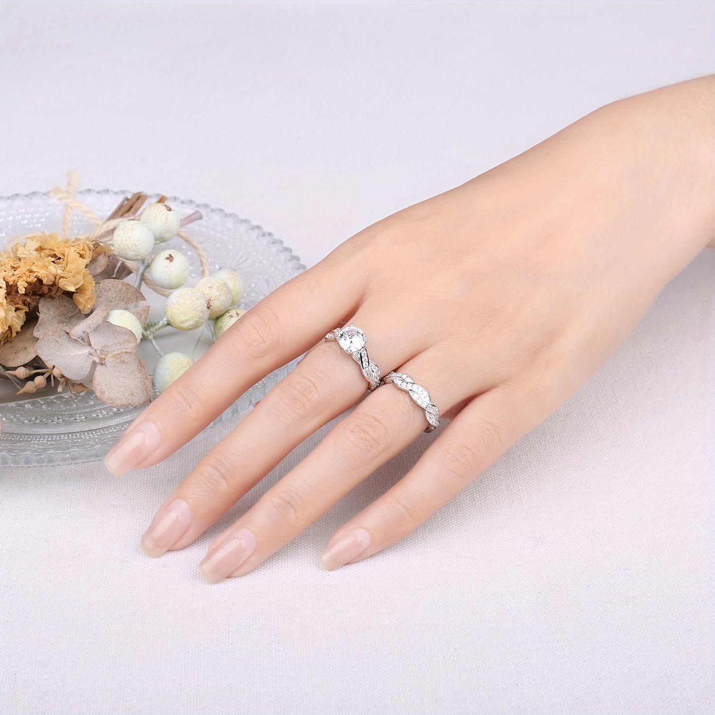 2pcs/set 925 Sterling Silver Classic And Elegant Infinity Knot Design Round Cut Cubic Zirconia Decor Silvery Wedding Engagement Ring For Woman Bridal Set Ring Band Stackable Fine Jewelry