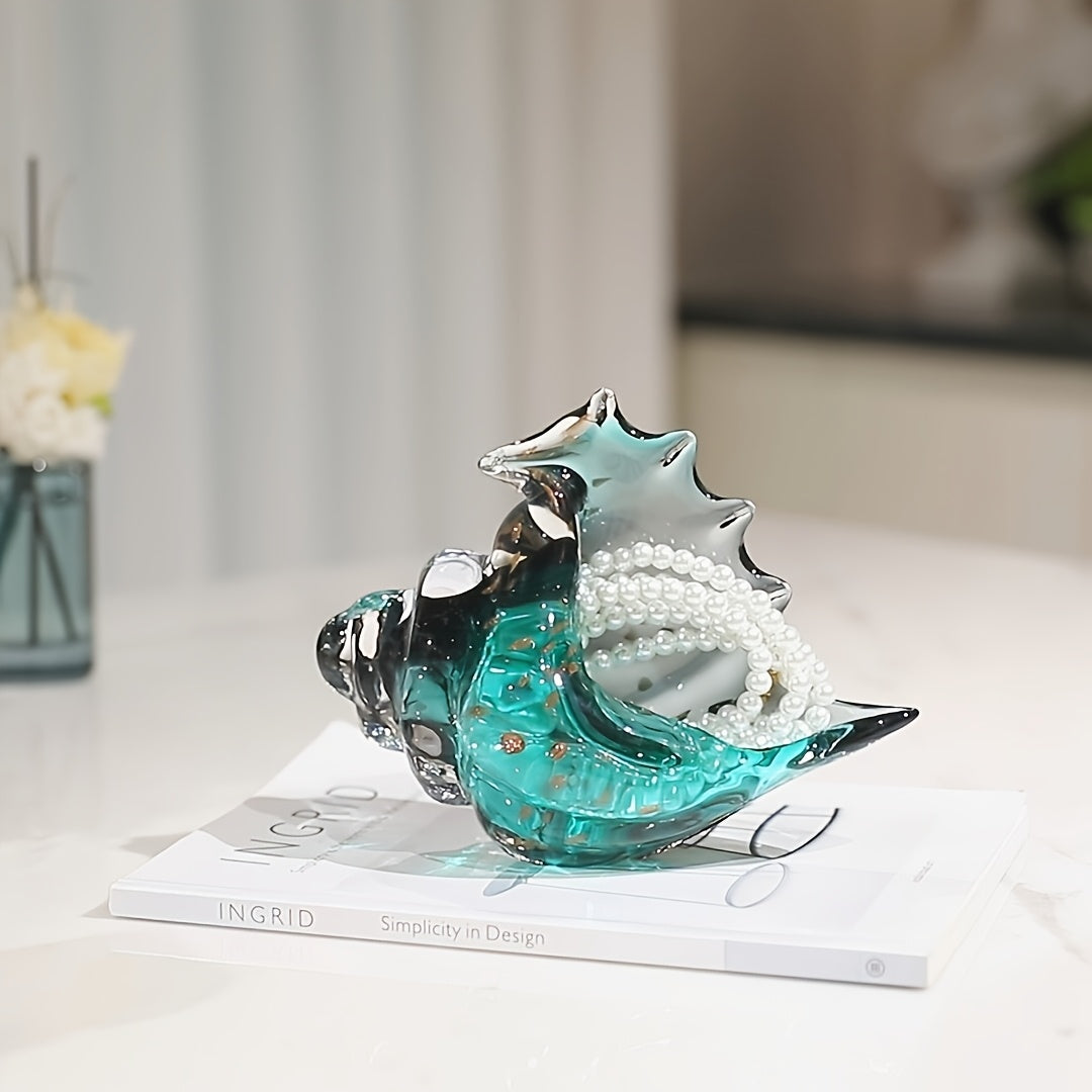 1pc green glass conch, Office storage glass seashells, marine animal storage ornaments, home decoration creative art collection sculptures, beach gifts, birthday gifts for beach enthusiasts