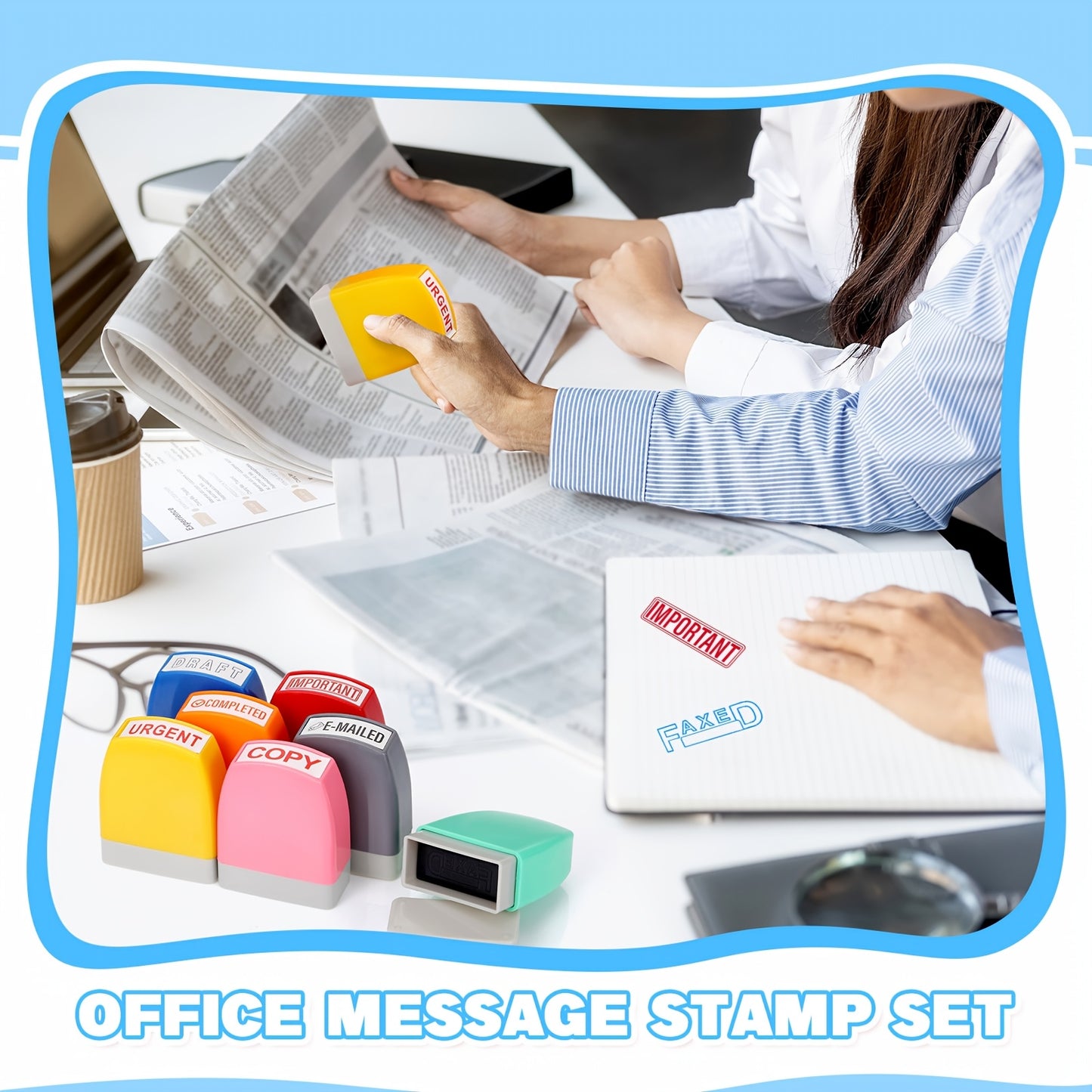 16pcs Office Stamp Set Information Automatic Stamp Set Office Stamp Complete Fax Scan Stamps Office Information Supplies (Mixed Colors)