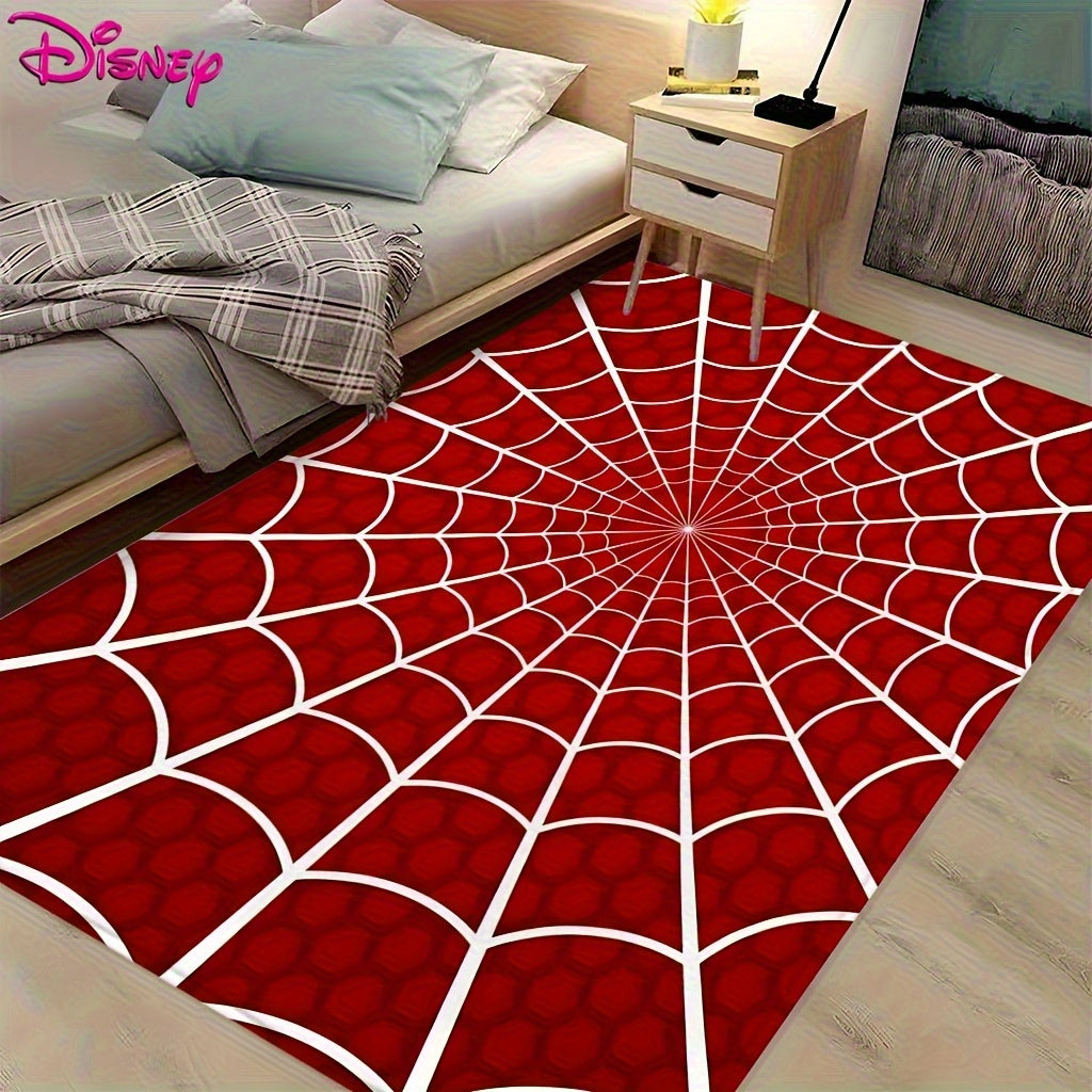 Red Spider Web Anime Embroidered Area Mat - Washable Non-Slip Mat for Bedroom, Living Room, or Game Room Decor - Perfect Valentine'S Day Gift for Anime Enthusiasts, Bedroom Decor | Spider Web Design | Durable Polyester, Spide