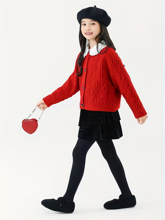 Girls' Winter -Lined Tiered Skirt - Sweet Style Short Flared Umbrella Skirt with Ruffled Hem, Solid Color A-Line Skirt for Fall/Winter, Perfect for Casual or Dressy Outfits, Cute Skirts, Winter Girls' Wear, Flared Skirt, Soft