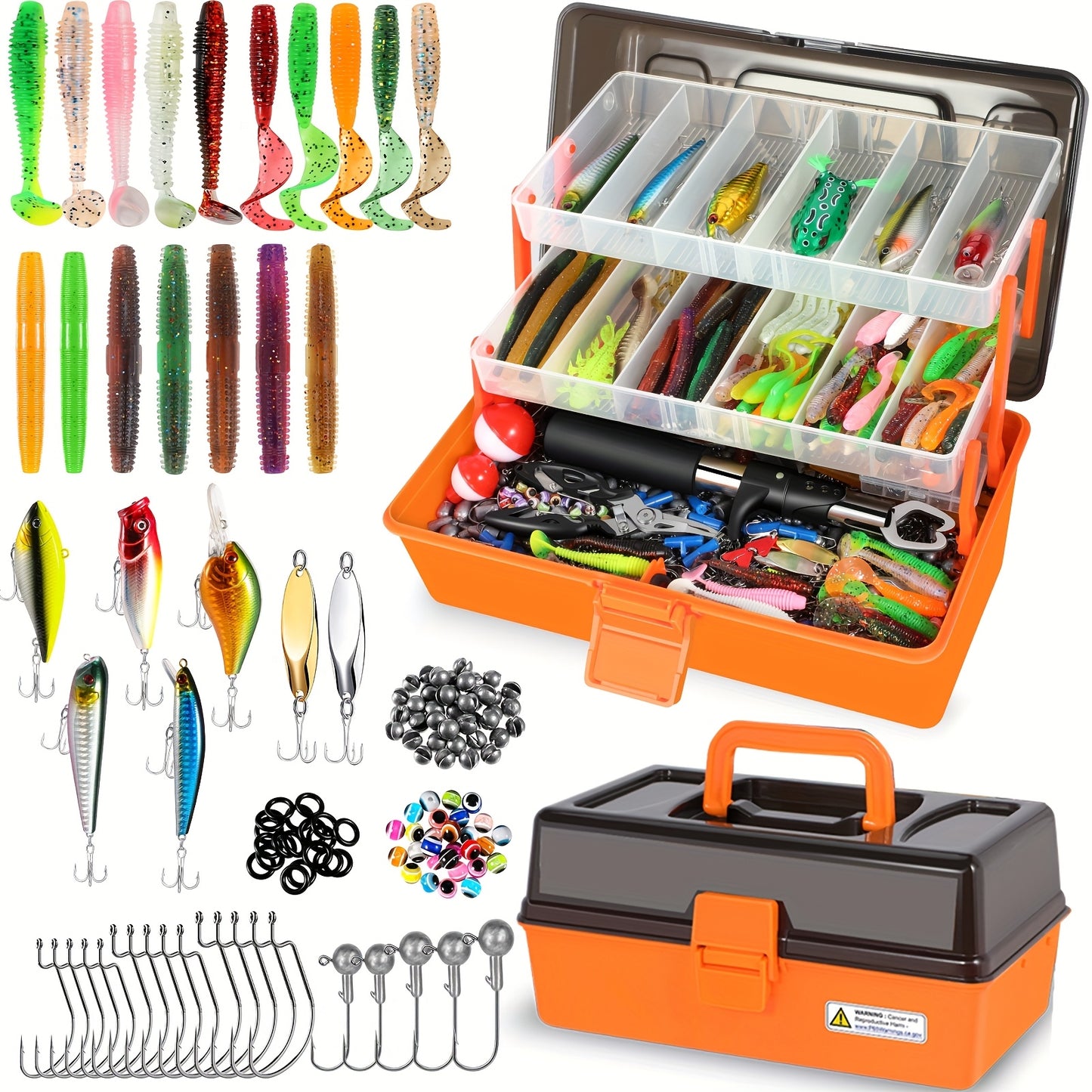125/260/343/386/403/407pcs Fishing Tackle Box Includes Weights And Hooks, Fishing Starter Kit, Fishing Tackle Kit, Fishing Gifts For Men Angler, Multiple Piece Fishing Box For Bass Trout Freshwater Fishing, Father'S Day Chris