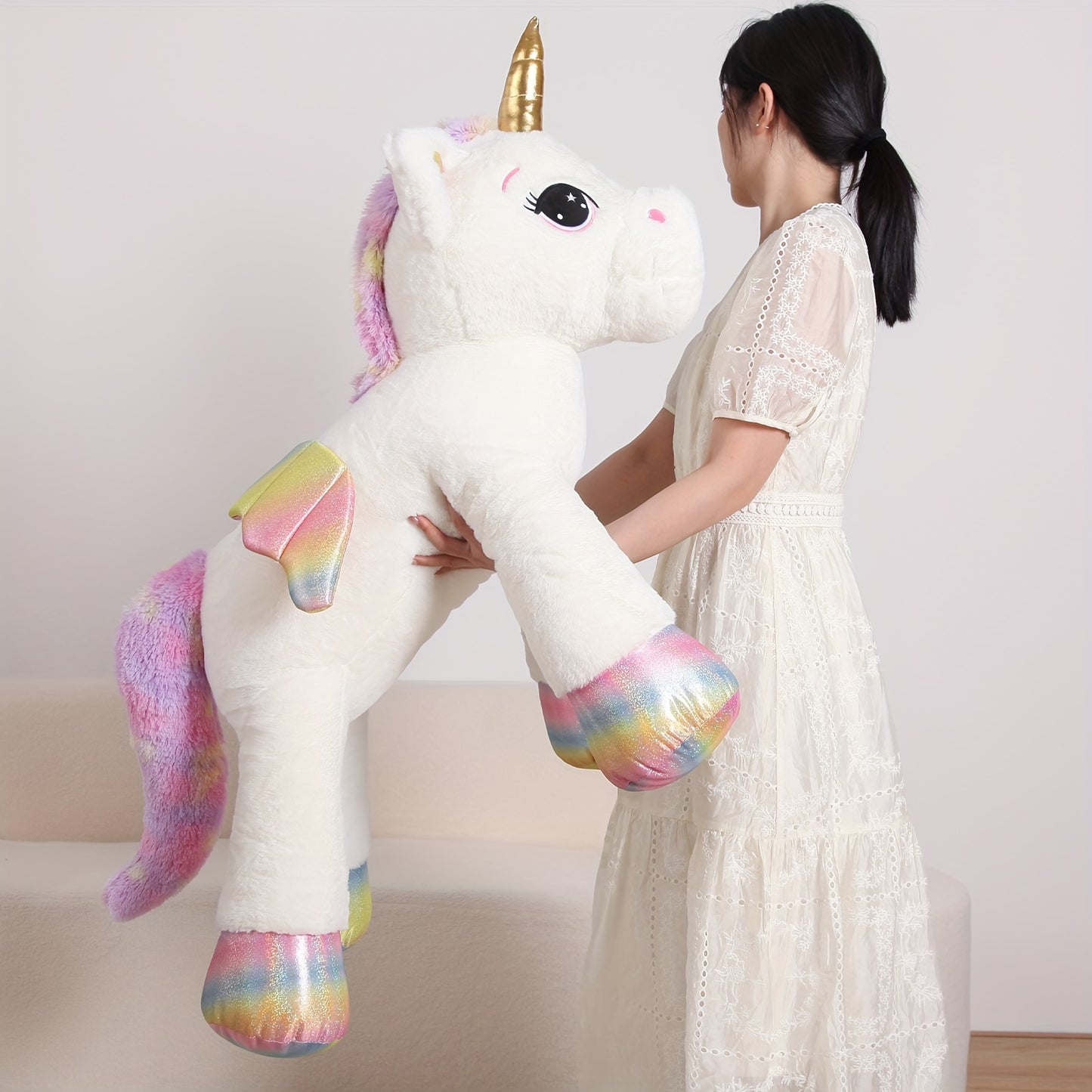 44" Giant White Unicorn Plush Toy - Soft & Cuddly Stuffed Animal with Rainbow Mane, Perfect Birthday, Christmas, or Halloween Gift for Youngsters, Girlfriend, or Boys, Cozy Body Pillow | Playful Design, Best for Christmas, Pe