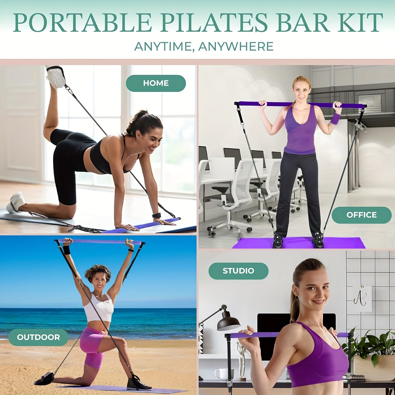 Pilates Bar Kit, Including a Pilates Bar And Resistance Bands (Totaling 180 Lbs). A Comprehensive Workout Package Featuring a Door Anchor for Full-Body Toning And Strength Exercises. Convenient And Adaptable, This Is a 14-In-