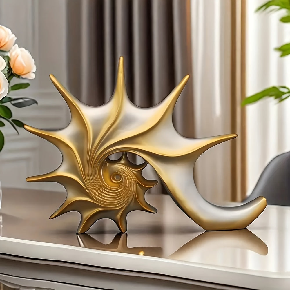 Luxurious Blue and Golden Resin Conch Sculpture - Fantasy-Inspired Home Decor for Living Room, Bookshelf, or TV Cabinet - Perfect Housewarming Gift for Holidays like Christmas, Halloween, Easter, Thanksgiving, and Hanukkah, T