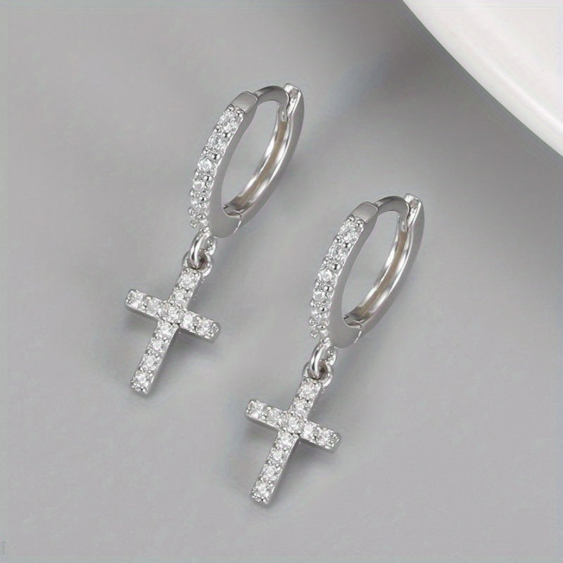 925 Sterling Silvery Full Moissanite Earrings*2, Cross Earrings, Simple And Versatile, Suitable for Daily Wear, Dating, Party, Vacation, Valentine'S Day Gift for Women, Thanksgiving Gift, New Year Gift Jewelry, with Gift Box