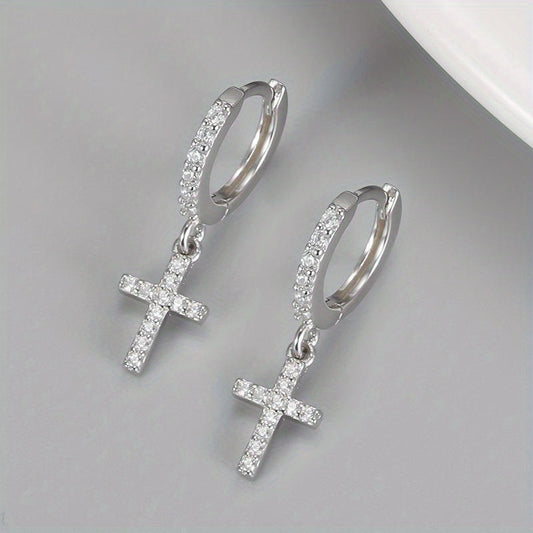 925 Sterling Silvery Full Moissanite Earrings*2, Cross Earrings, Simple And Versatile, Suitable for Daily Wear, Dating, Party, Vacation, Valentine'S Day Gift for Women, Thanksgiving Gift, New Year Gift Jewelry, with Gift Box