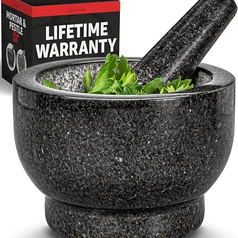 Heavy-Duty Granite Mortar and Pestle Set - Large 1.5-Cup Stone Bowl for Guacamole, Spice Crushing, - Durable Stone Mill, DIY & Fresh Sauces (Unpolished Grey)