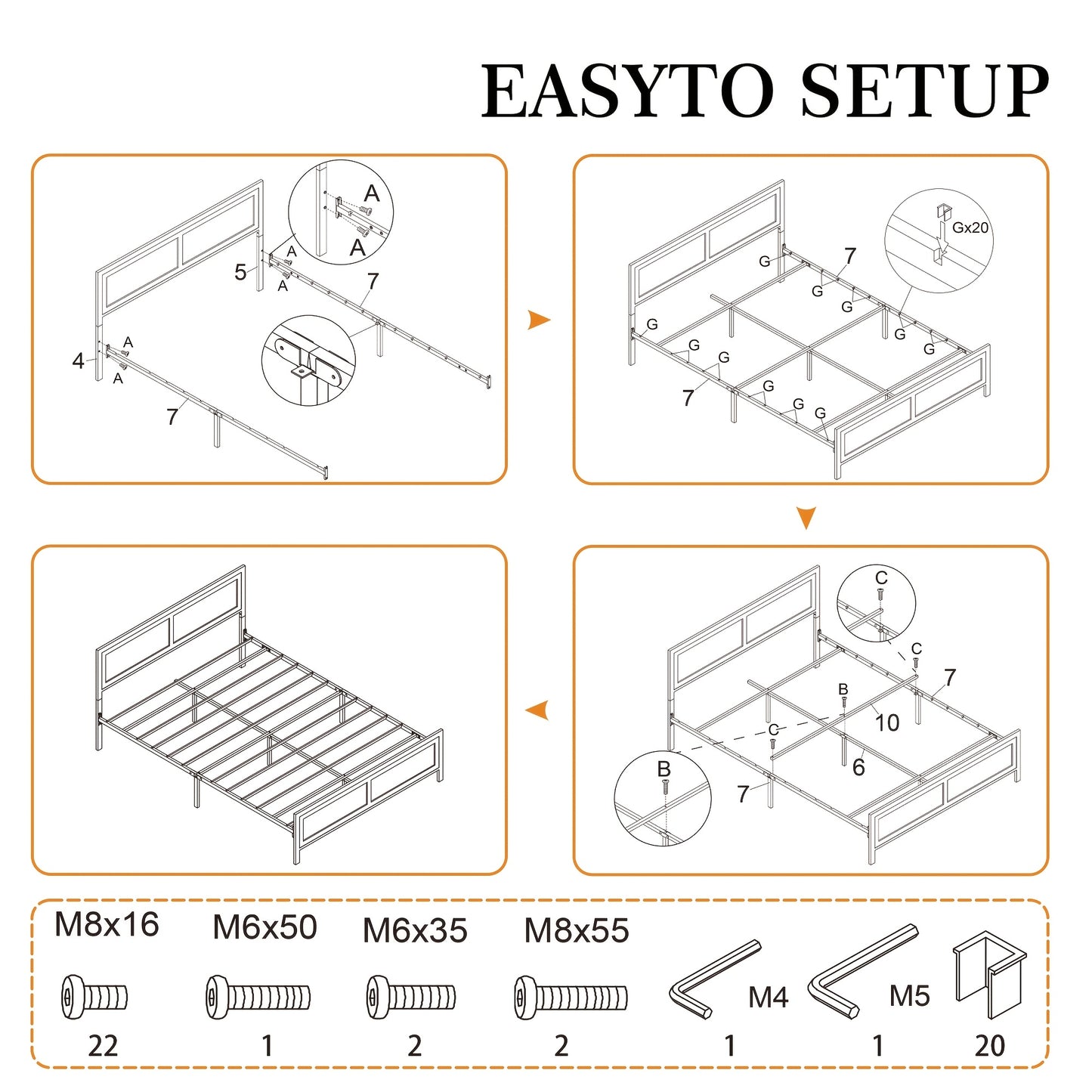 Modern Sturdy Heavy-duty Metal Full/Queen Bed Frame with Headboard and Footboard | 10in Under-bed Storage, Non-slip Recessed Design, Concealed Screw Construction, 1000 lbs Weight Capacity, Suitable for Bedrooms and Guest Room