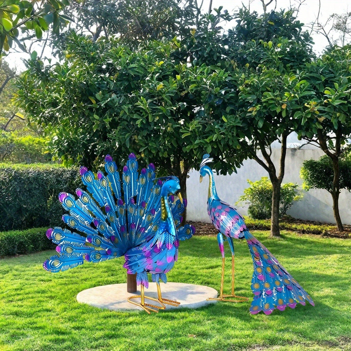 2pcs Of A Pair Of Male And Female Metal PeaRooster Outdoor Statues - PeaRooster Garden Decorative Courtyard Art, Suitable for Home, Garden, Terrace, Backyard, Porch Lawn Decoration, Wedding Anniversary Gift, Christmas Gifts