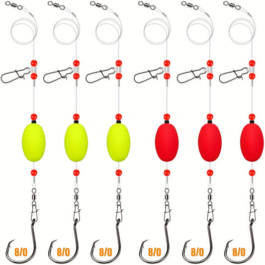 Dovesun 6pcs Surf Fishing Rigs - 20.5" Pre-Rigged Fish Finder Rig with 5/0 8/0 Circle Hooks & Fishing Float, 90LB Saltwater Fishing Gear Wind Resistant Fishing Tackle for Carolina Rig for Shark, Catfish, Bass, Idea Christmas