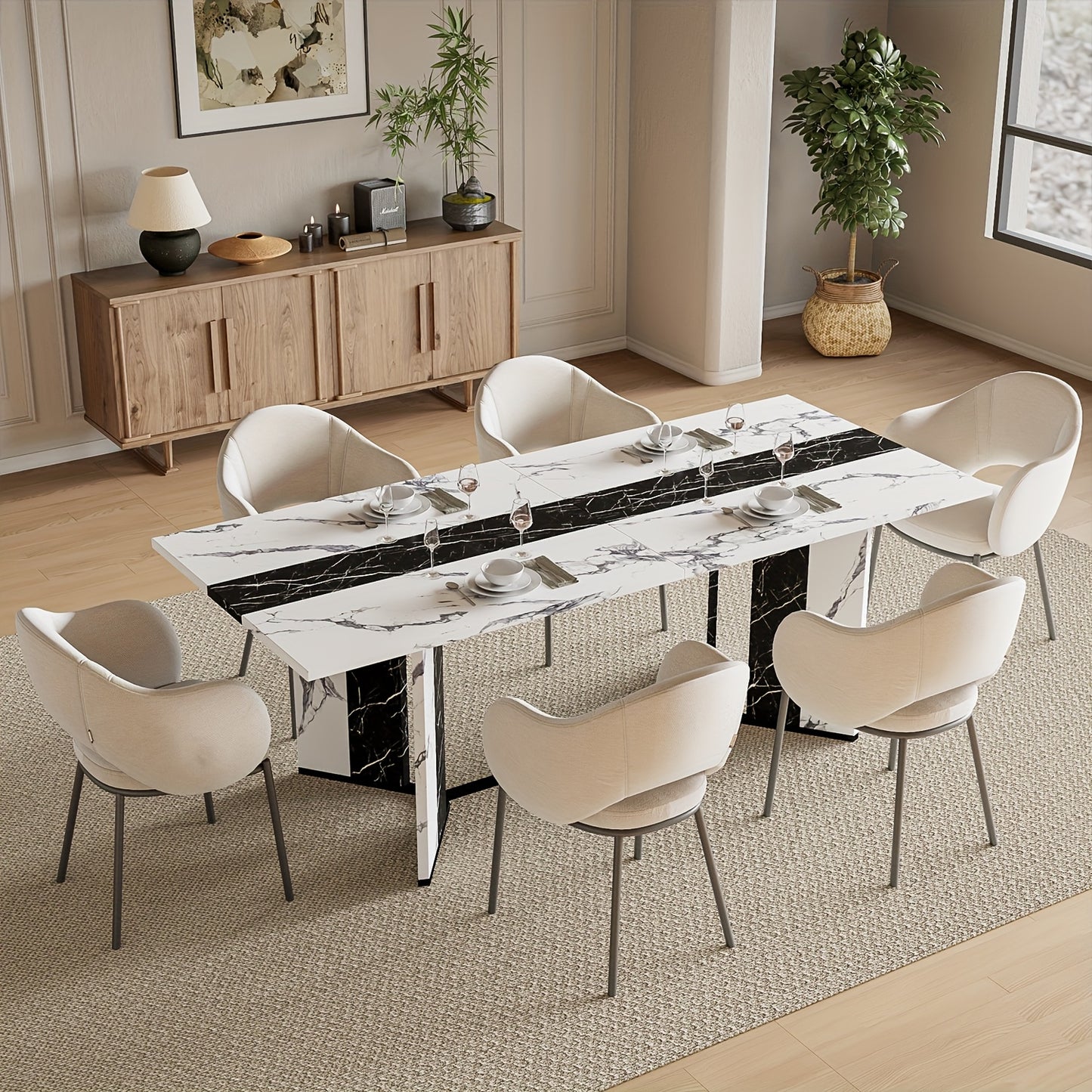 70.9" Large Modern Farmhouse Dining Table for 6-8 People - Heavy-Duty Rectangular Kitchen Table with Triangular Steel Base, Spacious Surface & Easy Assembly, Durable MDF/Plastic/Wood Construction, Ideal for Family Dinners & E