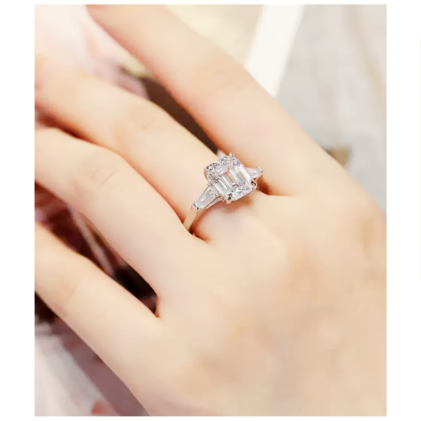 Moissanite S925 Premier League Silvery Ring, 8*10mm 4 Quart Square Diamond Ring, Luxurious Elegant and Beautiful Jewelry, Proposal Ring with Gift Box, as a Gift for Your Mother, for Her, Birthday, perfect for Wedding and Anni