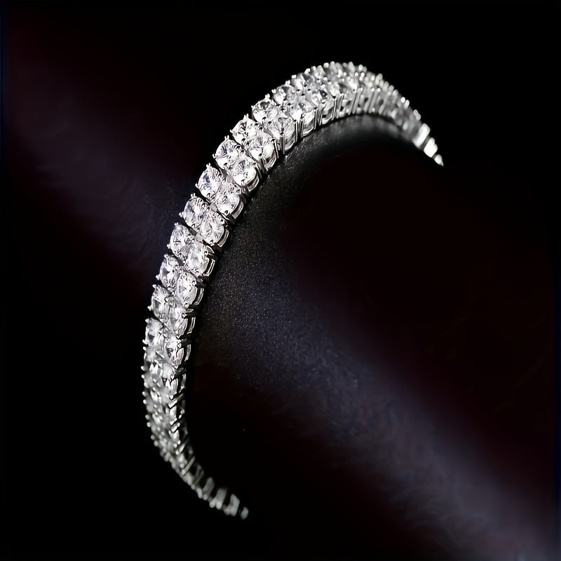 2 Rows Moissanite Tennis Bracelet For Women Men, 3mm D color VVS1 Round Cut, 925 Silver SparklingSolitaire Precious Birthday Valentine'S Day Wedding Christmas Brides Jewelry, Fine Jewelry Gifts For Women Men, Christmas Gifts