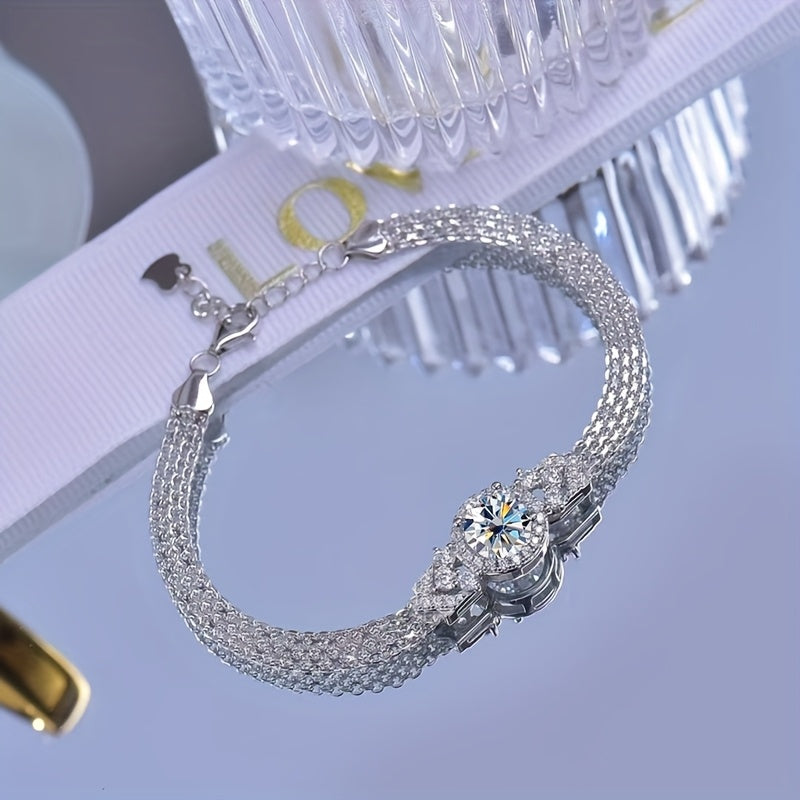 S925 925 Silvery Moissanite Bracelet - Elegant 2 Carat Minimalist Moissanite Tennis Bracelet - High-Quality Fashion Bracelet for Men and Women - Perfect for Engagement, Wedding, or Proposal - Birthday Gift for Friends, Loved
