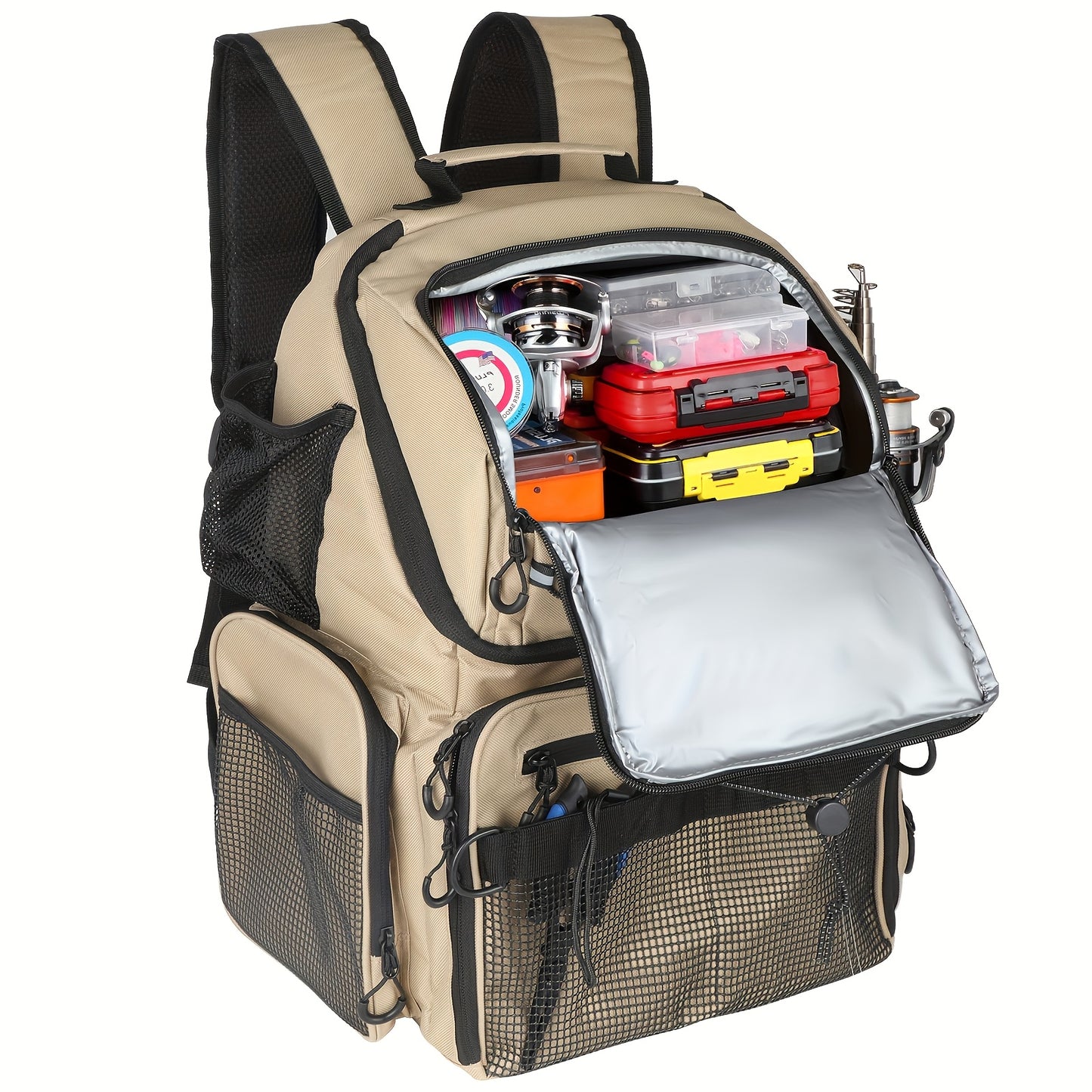 Factory Supplier Extra Large Capacity Fishing Backpack: 11.1gal With Built-in Rod Tube, For Carrying Fishing Gear & Equipment. Ideal For Fishing, Mountaineering, Hiking, And Camping.